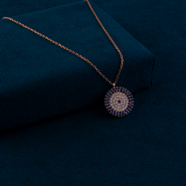 Mavi-TasliiYuvarlak-Rose-Altin-Kolye