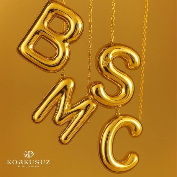 Altın Kaplama Gümüş Harfli Balon Kolye