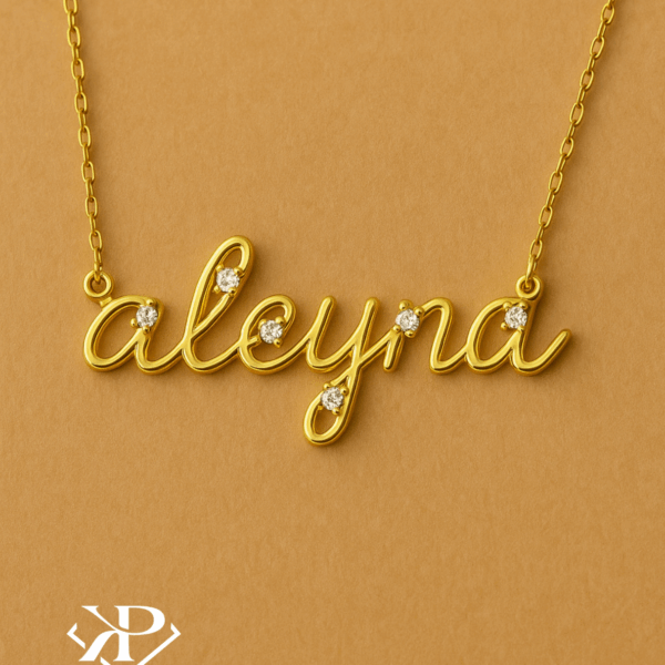 Kişiye Özel Taşlı 18 Ayar Altın Kaplama Gümüş İsimli Kolye