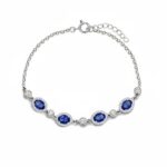 925 Ayar Gümüş Elegance Mavi Oval Detaylı Bileklik