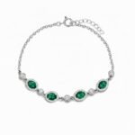 925 Ayar Gümüş Elegance Zümrüt Yeşili Oval Detaylı Bileklik