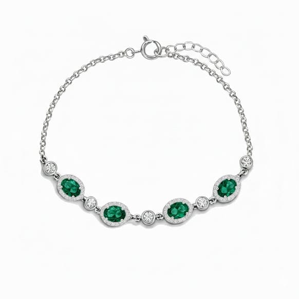 925-ayar-gumus-elegance-zumrut-yesili--161bd8 925 Ayar Gümüş Elegance Zümrüt Yeşili Oval Detaylı Bileklik - Görsel 1